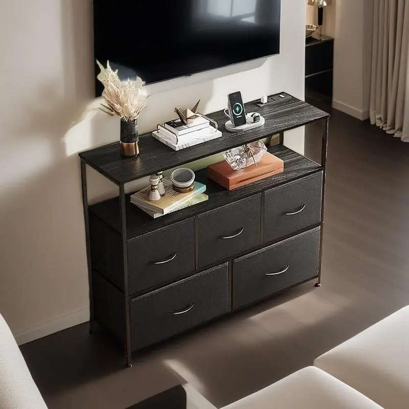 TV Stand for Bedroom, TV Dresser for 45 inches, Media Console Table, Entertainment Center with 5 TV Stand for Bedroom, TV Dresser for 45 inches, Media Console Table, Entertainment Center with 5
