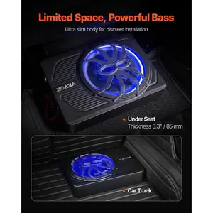 VEVOR 10 240W Underseat Car Subwoofer, Slim Powered Car Subwoofers Under The Seat, Low Profile Audio Sub Built - in Amplifier, High/Low Level Input Volume Controller for SUVs, Car, Truck, RVVEVOR Super Brand Day