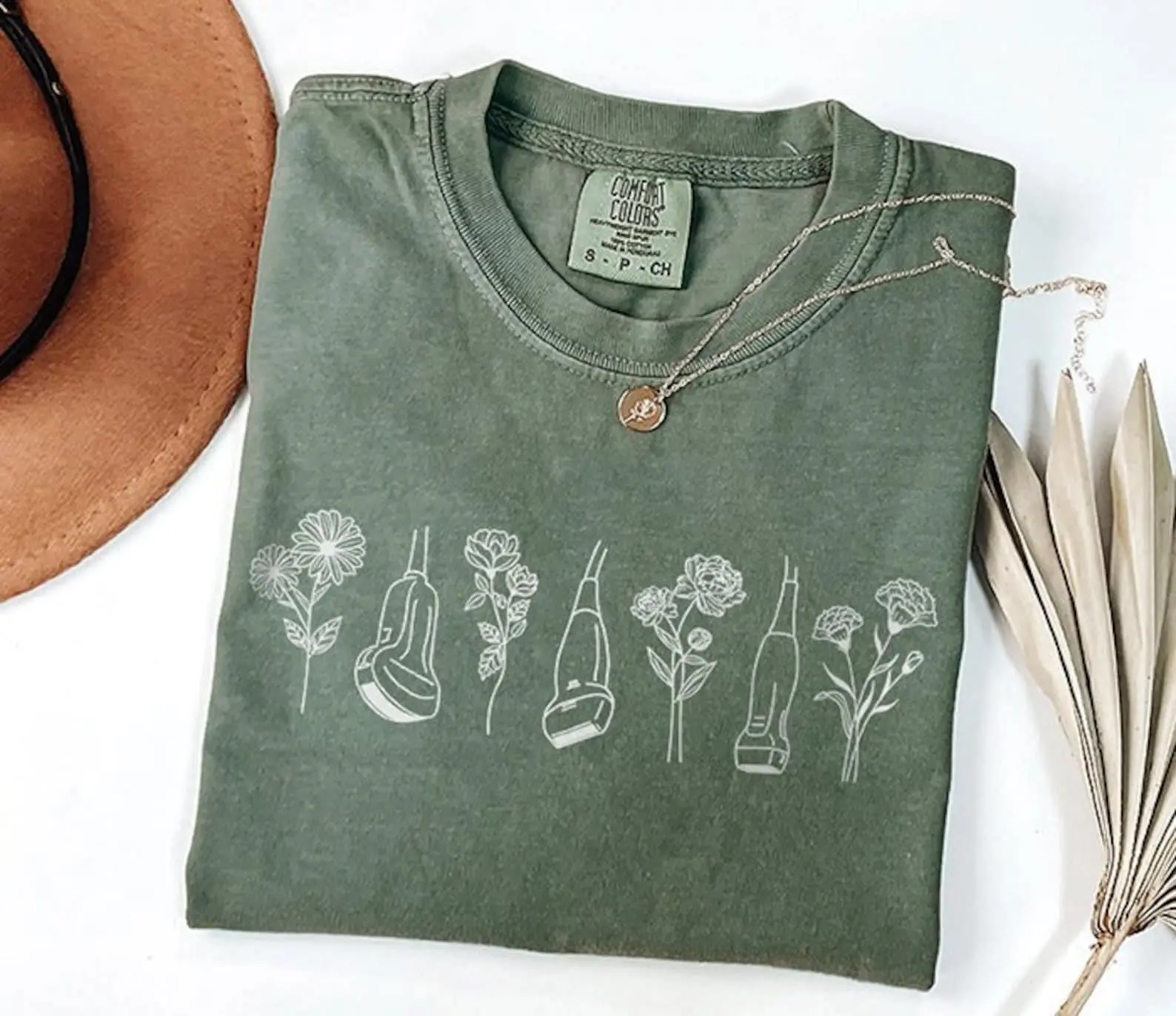 Comfort Colors Ultrasound Technologist Shirt, Minimalist Sonographer T-Shirt Gift, Spring Wildflowers Tee, Sonography Tech Tee Cotton Fabric Top Traditional Womenswear Garment