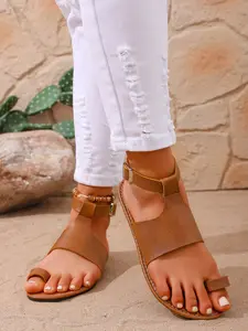 Summer New Metal Buckle Anti-Slip Slippers, Pu Leather Slides, Large Size Women's Casual Outdoor One-Step Sandals, PU Leather Upper and Sole