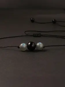 Minimalist Black Obsidian Necklace, Labradorite Accent Hand woven Cord Necklace, Handcrafted Detail, Fashion Jewelry Accessories for Men & Women, Minimalist Chain