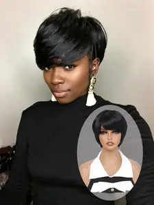 Lehanhair Elegant Short Straight Buzz Cut Wig for Women, 8-Inch Short Buzz Cut with Bangs, Fully Machine-Knitted Wig - Perfect Choice for Christmas, New Year, and Daily Wear