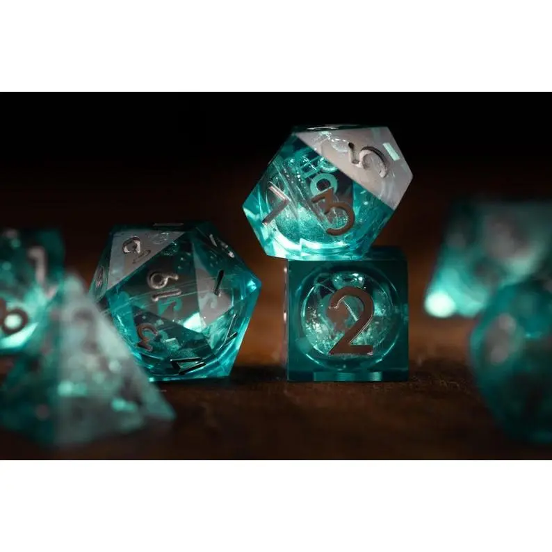 Glacial Starburst Liquid Core Dice Set - Includes 5 Dices with Liquid Core Design, 2 Dices with Number 5, 2 Dices with Number 2