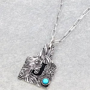 Initial Ear Tag Necklace - Customizable Initial Pendant