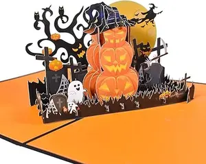 Halloween Cards,3D Pop Up Card Showing Scary Black Cat Ghost Pumpkin Witch House Moon Tree best Halloween Greeting Cards for Kids,Pumpkin Card,with Envelope