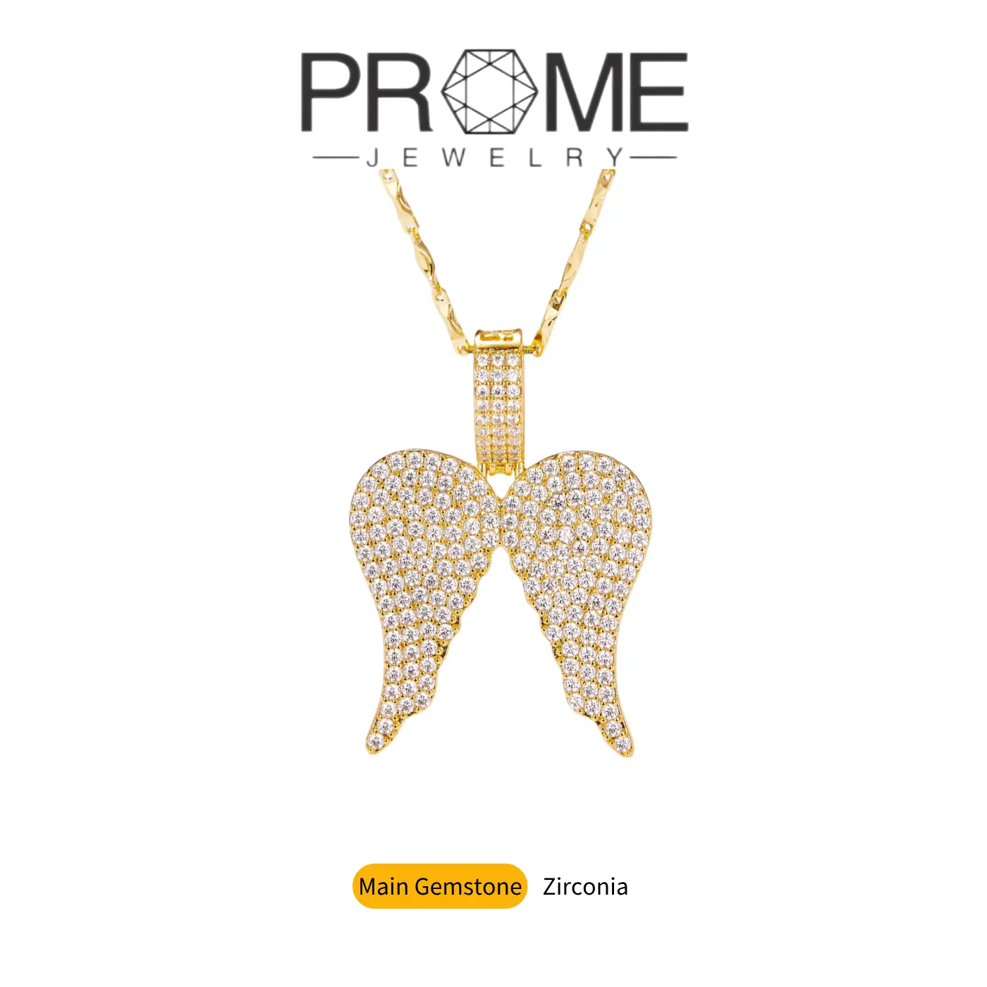 (CN068) Women's Angel Wings Zircon Pendant Necklace, Romantic Elegant Design, Women's Fashion Jewelry with 20" Chain & Copper Base, Ideal Gift for Birthdays, Daily Wear & Romantic Look, Chic Artificial Gemstone Necklaces & Pendants