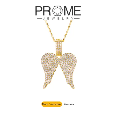 (CN068) Women's Romantic Elegant Angel Wings Zircon Gem Necklace, 1.17x1.22 in, Copper-Base Zirconia Neck Chain, 20" Chain, Female Fashion Jewelry, Ideal Gift for Birthdays-Anniversaries, Romantic Look & Daily Wear