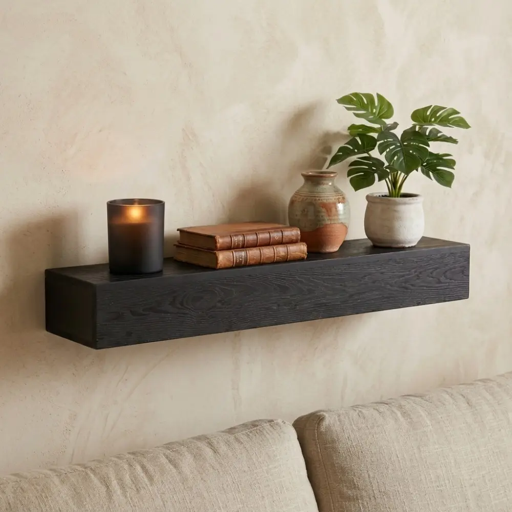 Littleox 48'' Embossed Fireplace Mantel Western Red Cedar Wall-Mounted & Floating Shelf for Home Decor