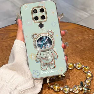 Mate20X Colorful Lucky Wreath Bear Plating Golden Jewelry Strap Lanyard Phone Holder Case with Durable Cover Compatible with For Huawei Mate 20X