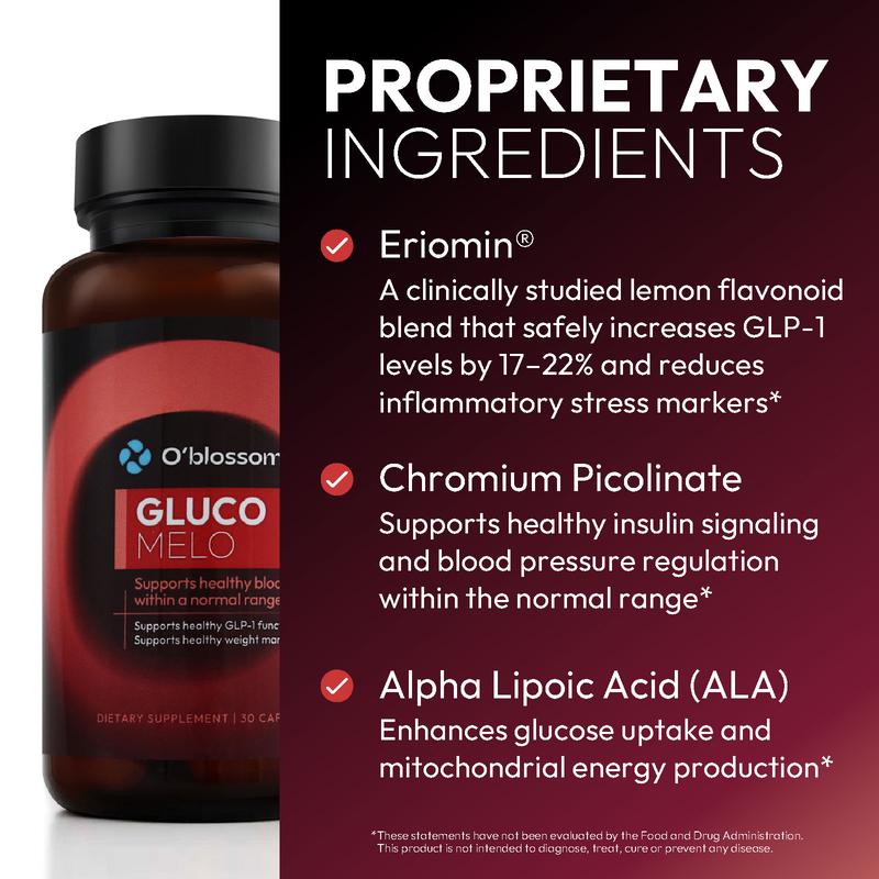 O'blossom Gluco Melo Capsules for Healthy Blood Sugar & Metabolism Support with Eriomin Chromium Picolinate & Alpha Lipoic Acid for Optimal Cellular Function Healthcare