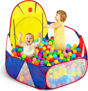 Kids Ball Pit Large Pop Up Childrens Ball Pits Tent for Toddlers Playhouse Baby Crawl Playpen with Basketball Hoop and Zipper Storage Bag, 4 Ft/120CM, Balls Not Included (Blue Yellow Red)