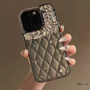 Affordable Luxury! Elegant Quilted  with Silver Rhinestones for IP 17 Pro Max/14 Pro |   Full Protection in Style Poker Card Pattern   16 14 Pro Max Clear  protective  magnetic stylish Anti-Fall   15 promax case 11-16 phone black cover luxury Winter Serie