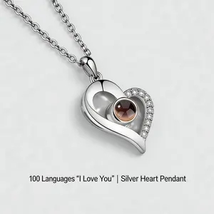 Love You Projection Heart  necklace| 100 Languages Hidden Message Pendant | daughter necklace| Cubic Zirconia Accented Heart Jewelry | Romantic Gift for daughter,Girlfriend, Wife, Mom | Perfect for Anniversaries, Valentine’s Day & Daily Wear