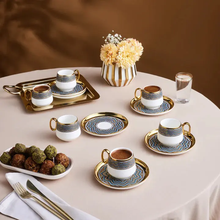 Karaca Suadiye 12-Piece Porcelain Turkish & Espresso Coffee Cup Set for 6, 90ml, Blue Karaca Suadiye 12-Piece Porcelain Turkish & Espresso Coffee Cup Set for 6, 90ml, Blue