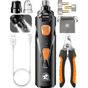 Dog Nail Grinder with 2 LED Lights Powerful 2-Speed Dog Nail Trimmers with 3 Grinding Wheels Super Quiet Rechargeable Pet Dog Nail Clippers Kit for Large Medium Dogs Cats Small Animal Nail Care LOPSIC