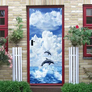 2pcs Ocean Dolphin Wall Stickers for Living Room Bedroom Kids Room Self Adhesive Removable Cartoon Animal Decals Home Wall Background Decor Blue Sea Theme Decorations