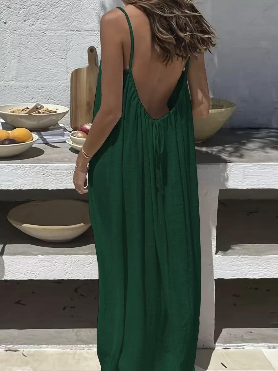 Women's Solid Color Backless Cami Dress, Casual Sleeveless Dress for Summer, Ladies Clothes for Beach Holiday Vacation