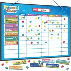 Magnetic Kids Responsibility Reward Chart - Engaging 3D Stars & Chore Tasks - Behavior Chart for Home & School - Ideal for Ages 3-9, Multiple Kids