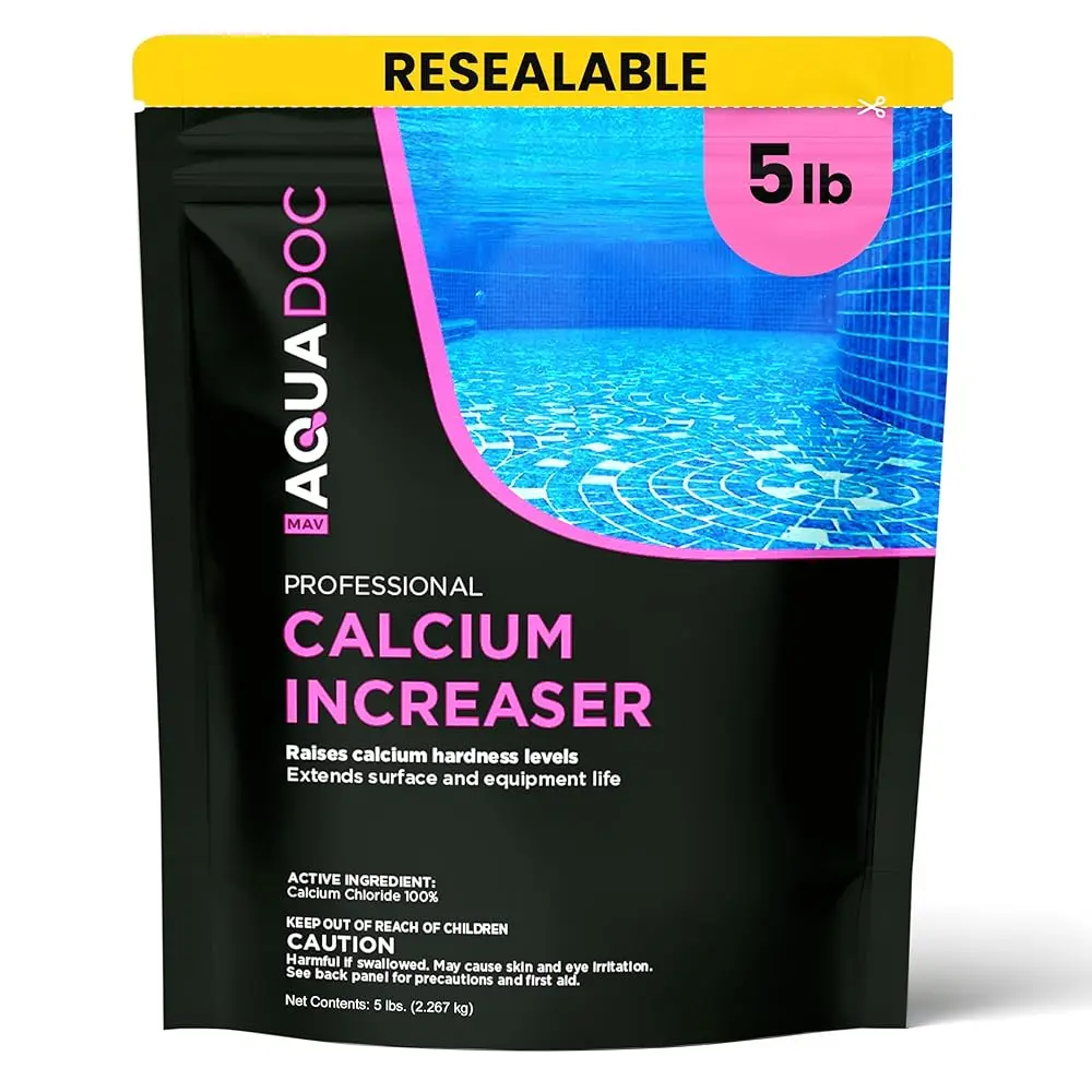 MAV AquaDoc Fast-Dissolving Calcium Chloride Pool Hardness Increaser - 5 lb, 200-400 ppm Support, Saltwater & All Types Compatible, Made in USA, Easy to Add for Optimal Water Chemistry & Long-Term Care