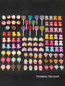 1pack Cute Resin Heart Bear Lollipop Cake Rainbow Pendants, Kawaii Style DIY Jewelry Making Supplies, Necklace Bracelet Earring Accessories