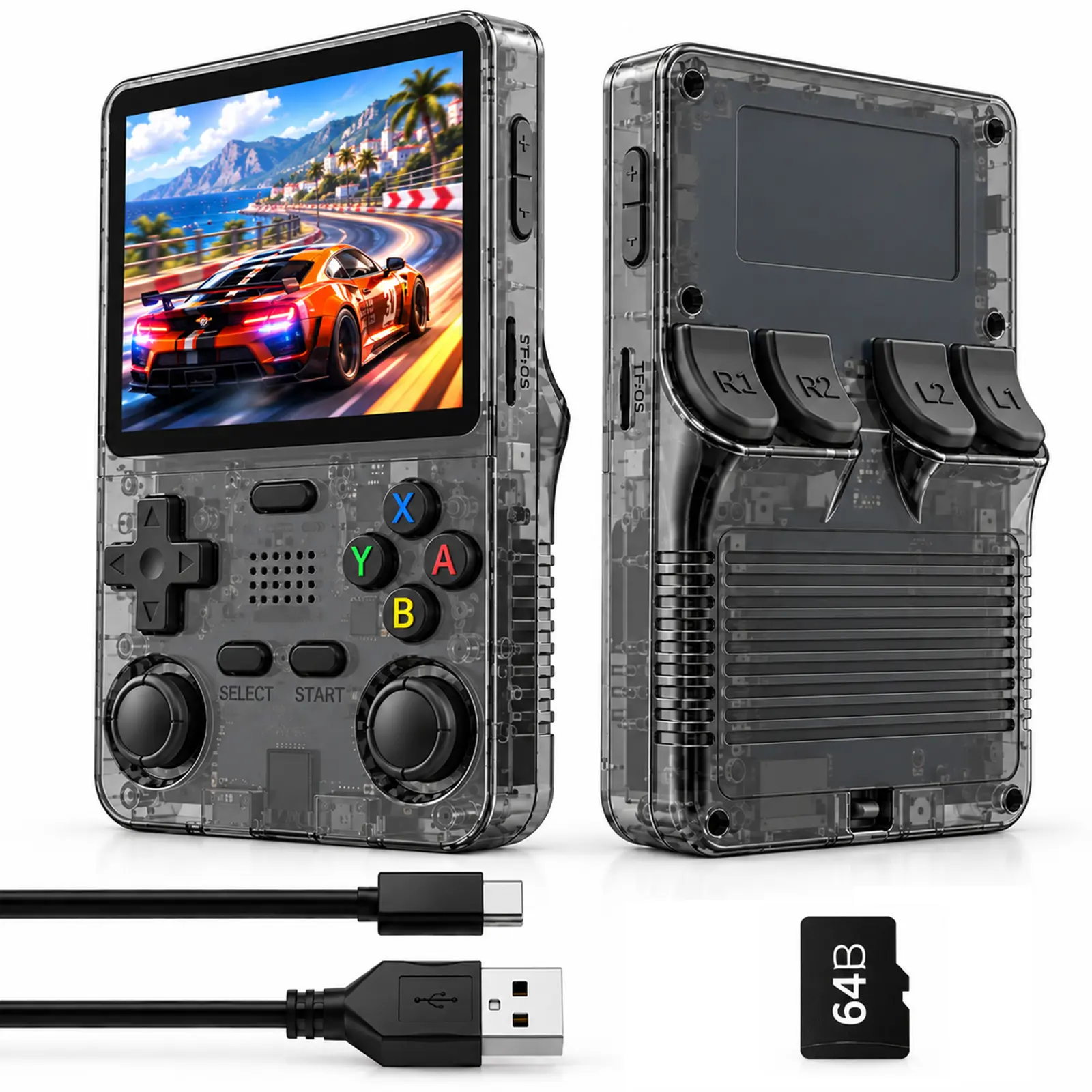 Retro Handheld Game Console, 3.5 Inch IPS Screen Portable Gaming Device, Long Battery Life, 23+ Emulator, Built-in memory, Black