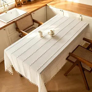 1pc Japanese Style Natural Wood Tone Tablecloth, Durable Scratch-Resistant, Warm Dining Table Cover, Rice Cotton Linen Material