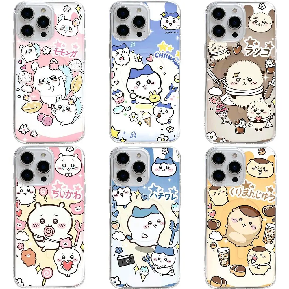 Kawaii Chiikawa Series Hybrid Smartphone Case - Magnetic Silicone, Durable Shockproof Polycarbonate, Camera & Dustproof Cellphone Accessory for iPhone 17 Pro Max,16 Pro,15,14 Plus,13,12,11 & Samsung S26-S23 Plus Ultra, Ideal Birthday Gift, Custom
