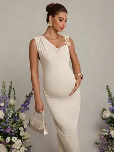BELLAdresses Maternity Clothes Maternity Dress Summer Pregnant Clothes Apricot Maternity Dress With A Halter Neckline, Lace Trim, Open Back, Long And Stretchy, Perfect For The Beach Valentine's Day