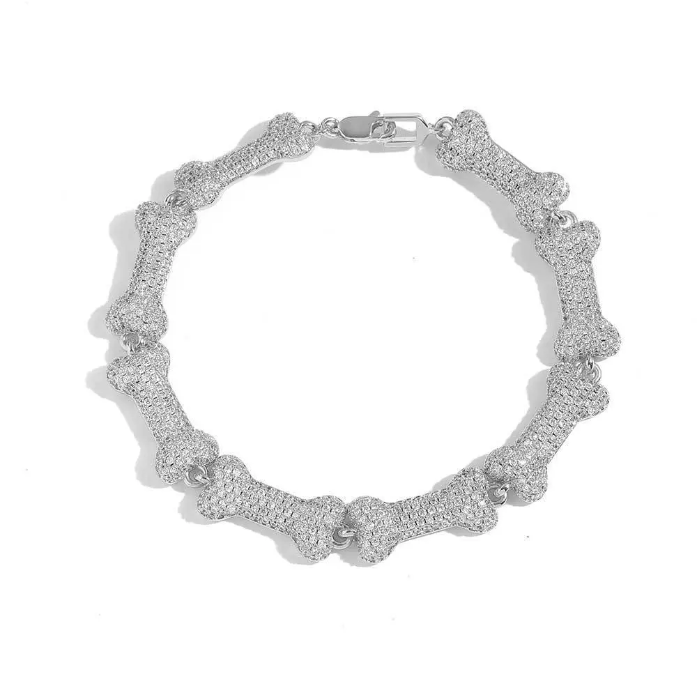 Bone Bracelet - 10mm Wide Brass Bracelet with Cuban Zirconia Detailing, Gold & Silver Options, Unisex Fashion Accessory