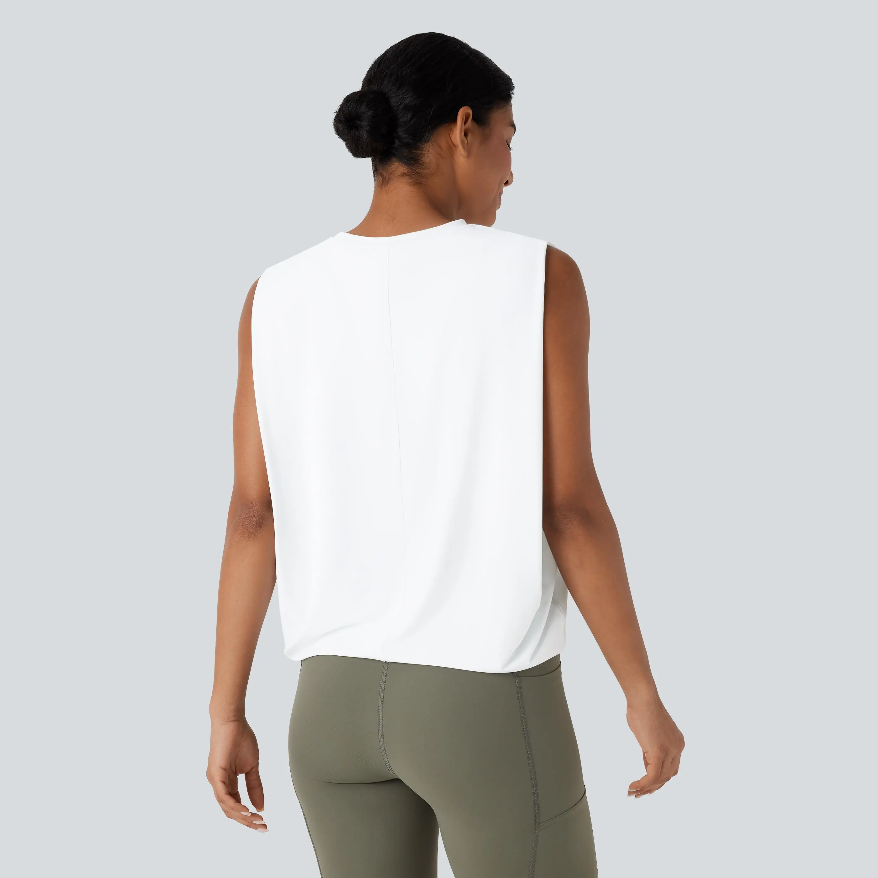 Halara Round Neck Ruched Cool Touch Yoga Tank Top-UPF50+ Halara Round Neck Ruched Cool Touch Yoga Tank Top-UPF50+