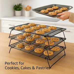 Stackable Carbon Steel Baking Cooling Rack, Bakeware, Non-Stick Bread Cake Cooling Grid, Oven-Proof Heat Dissipation Tray, Home Use, Baking Tools