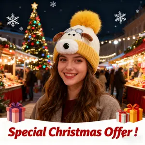 Christmas Dog Pompom Beanie Festive Winter Knit Hat Warm Holiday Accessory Santa Xmas Gift Idea for Dog Lovers Soft Knit Material 25cm × 20cm × 2cm