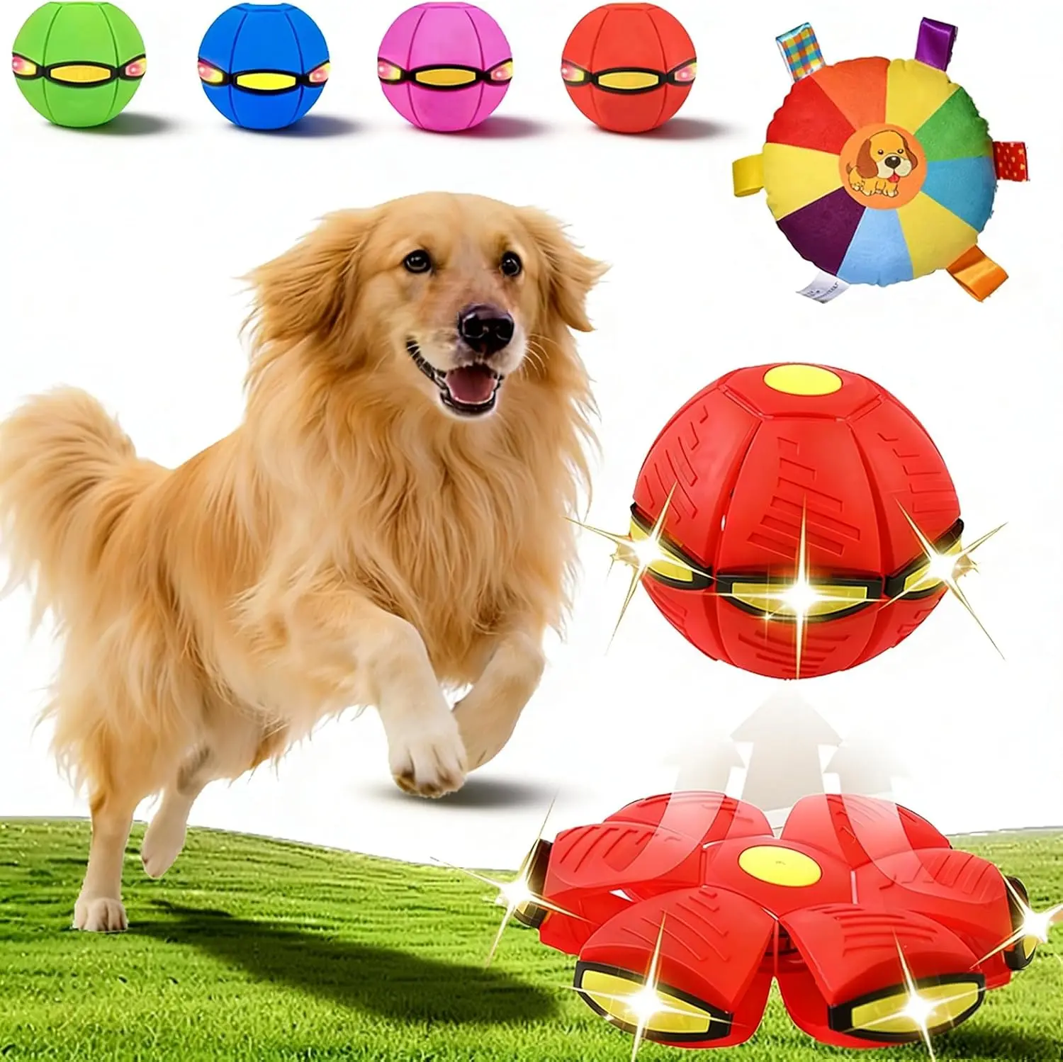 Magic Bouncing Ball, Flying Saucer Ball, Magic Meta Ball with Led Lights, Doggy Disc Ball for Interactive Play, Dual form Freely Switchable for Small and Large Dogs Anxiety Relief, Boredom (Blue)
