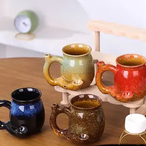 Multi-Color Ceramic & Coffee Mug - Multi-Purpose Smoking Pipe Cup & Tea/Soup Pot, Glossy Heat-Retaining Durable Bowl for Shisha, Hand-Painted