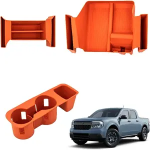 Cup Holder Bundle with 2022-2025 Ford Maverick (Not for 2025 Lariat&Tremor) Silicone Orange Front Armrest Storage Gear Shifter Side Storage Tray for 2024 Maverick Accessories