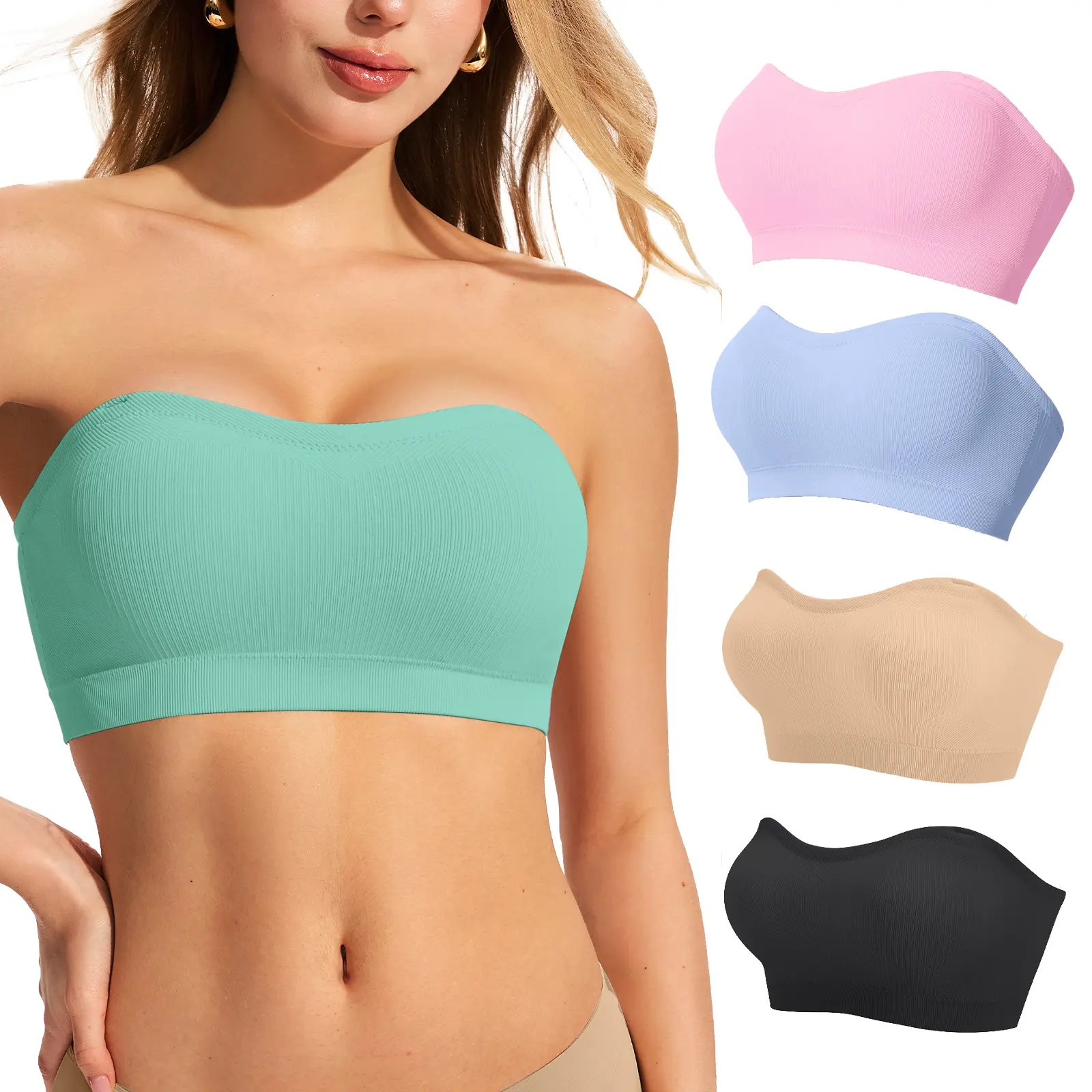 OEAK Women Non-Slip Strapless Bras Supportive Bandeau Bra Comfortable Wireless No Underwire Padded Tube Bra
