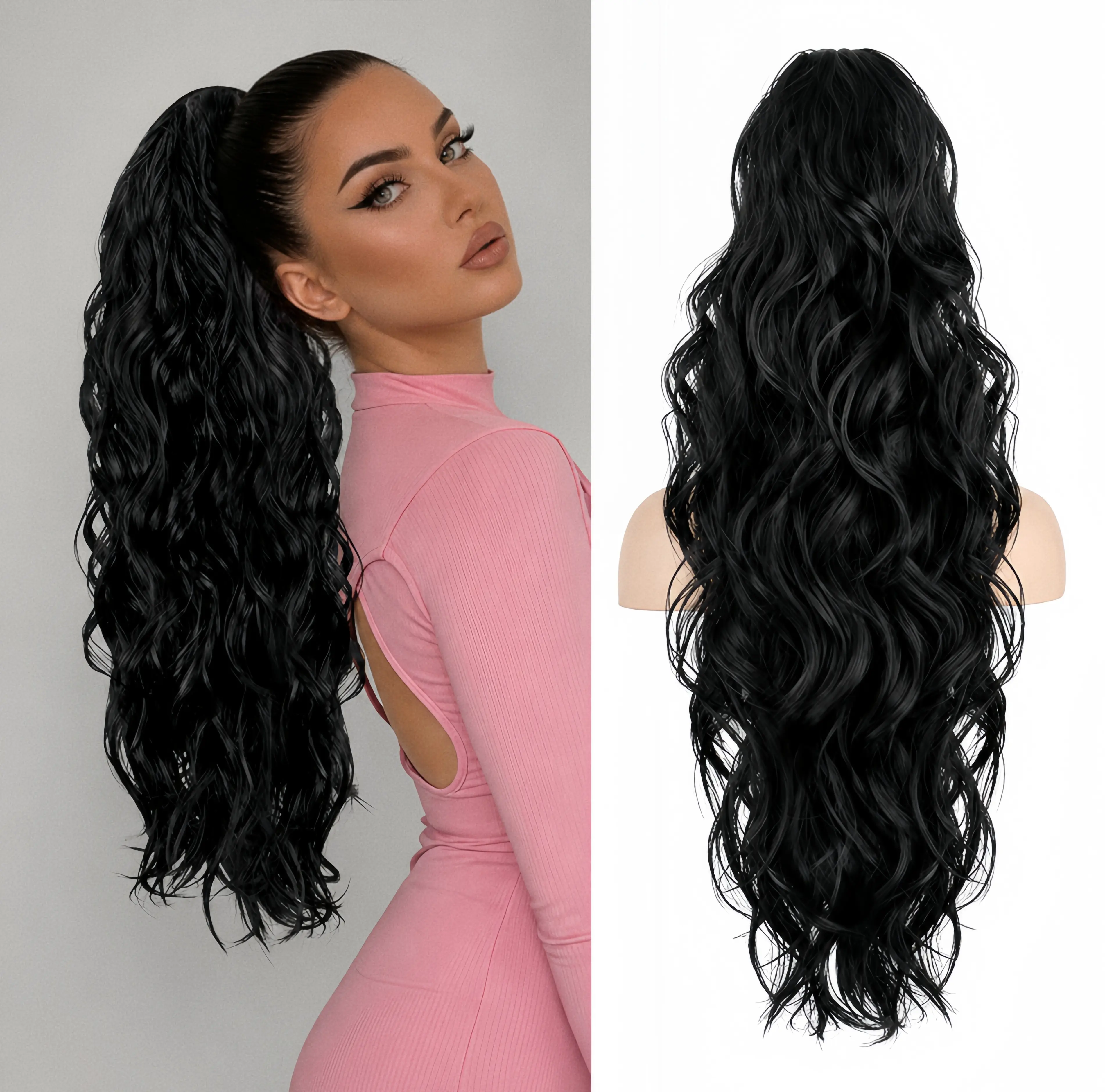 NOKOARI 28-Inch Synthetic Claw Clip Hair Extensions - Long Wavy, Natural-Looking for Quick Daily Ponytail Styling, Outdoor Use Realistic Hairpieces