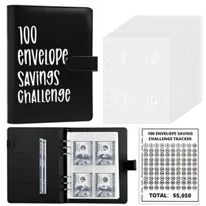 【CLOUDSEA】100 Envelopes Money Saving Challenge - A5 Money Saver Budget Binder Book with Cash Envelopes and Numbers, 100-Days of Easy and Funny Ways to Save $5,050 Cash Envelope Challenge Binder, Black