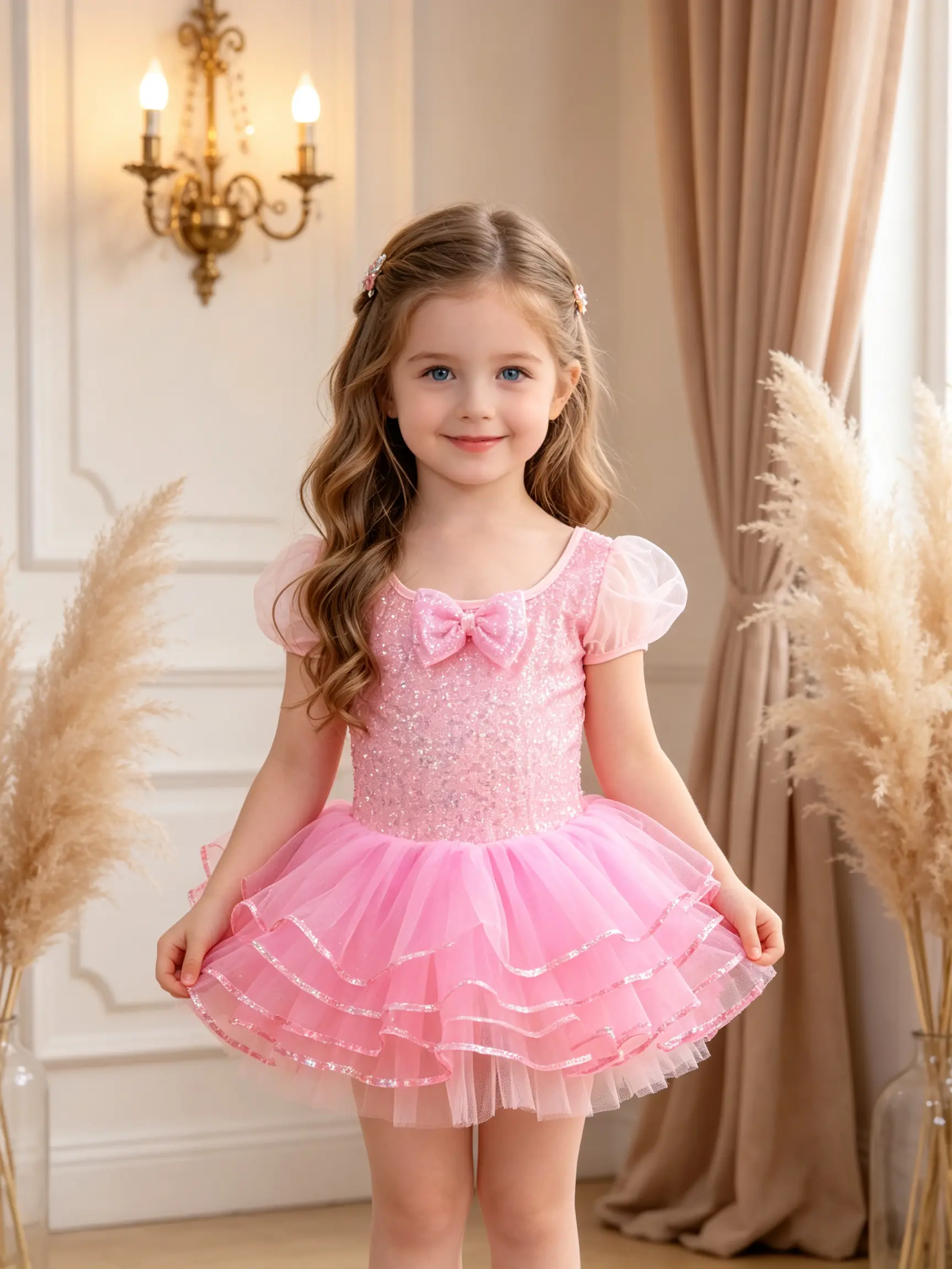 Girls Sequin Ballet Tutu Dress Puff Short Sleeve Bow Kids Dance Leotard Multiple Colors Toddler Gymnastics Costume for Ballet Class Birthday Party