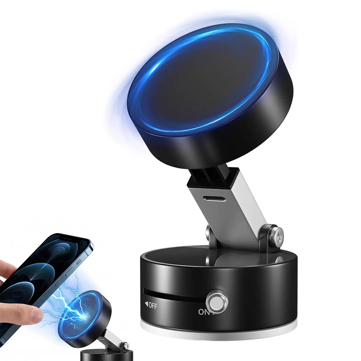 Magnetic Vacuum Suction Phone Holder, 360° Rotatable Double Sided Magnetic Phone Mount with Strong Suction Cup for Car Dashboard Mirror Shower Smooth Surface, Foldable Retractable Hands Free Smartphone Holder Universal Car Accessories