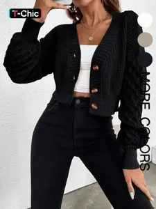 Women's Knitted Cardigan for Fall Winter, Long Sleeve V Neck Cozy Sweater, Vintage Twisted Design, Casual Chic Layering Top, Casual Fashion Knitwear