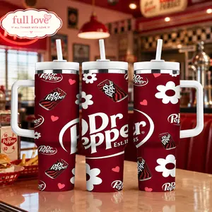 Dr. Pepper Est 1885 Tumbler 20oz-40oz With Handle, Fan Drinkware Gift, Double Wall Insulated, Stainless Steel Vacuum Insulated Cup, Gift for Fan, Eco-Friendly