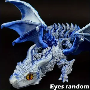 Laser Holographic 3D Printed Flying Dragon with Articulated Statue Model, Creative Two-Horned Dragon Figurine, Home Decor Room Decor Gothic Style