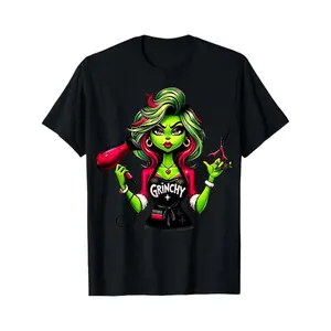 [Christmas Gift] Women T-Shirt Black Grinchy Female Character with Hair Dye & Scissors, Christmas Holiday Party Costume Tee, Adult & Youth Graphic Shirt, Funny Xmas Outfit, Festive Holiday Top, Unisex Holiday Graphic Tee