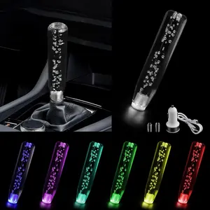 Car LED Light-Emitting Crystal Gear Shift Head, 7.87" Colorful Light Crystal Bubble Gear Head, Personalized Wave Stick Head, Decorative Modification Accessories, for Cars
