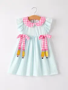 Back To School Girls Striped lapels Bow Dress