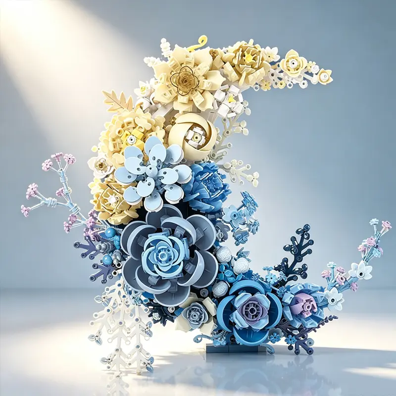 Valentine's Day Moon Flower Building Blocks Crescent Floral Assembly Toy Wall Hanging Ornament Aesthetic Home Room Wall Decor Creative Build Block Gift For Teen Girls Adults Women Holiday Birthday Present