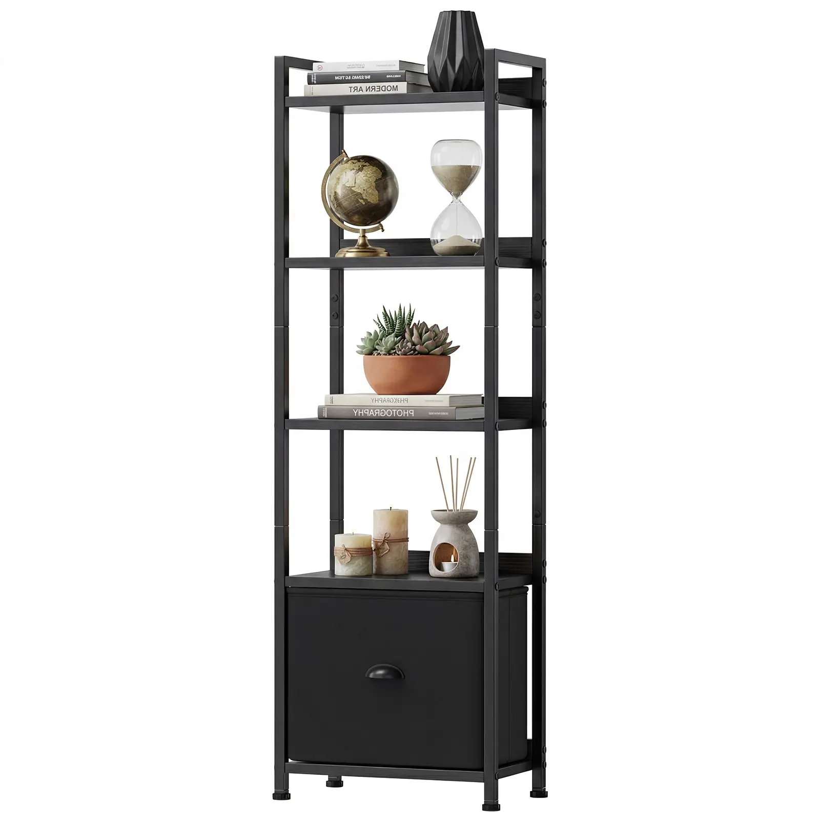 1-Drawer 5-Tier Bookshelf Modern Minimalist Design with Removable Fabric Drawer Perfect for Books and Storage Ideal for Home Office Living Room and Bedroom 1-Drawer 5-Tier Bookshelf Modern Minimalist Design with Removable Fabric Drawer Perfect for Books and Storage Ideal for Home Office Living Room and Bedroom