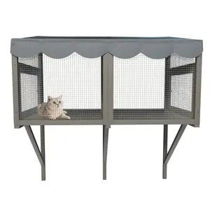 Expandable Cat Window Perch House – 43.3"L Wooden Catio, Multi-Kitten Space, Waterproof Oxford+PVC Roof, Secure 4-Side View, Top/Bottom Slider Window ≤37.75", Quick Setup, 21.5 lbs