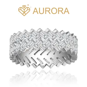 【#127 Lattice Glow】 Full Moissanite Stackable ring  band ring enhancer with 925 Sterling Silver Daily Anniversary wedding ring Synthetic Moissanite